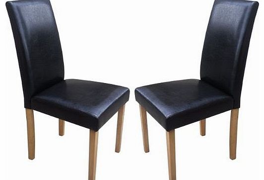 Set of 2 Black Faux Leather Torino Dining Chairs Black With Padded Seat & Oak Finish Legs
