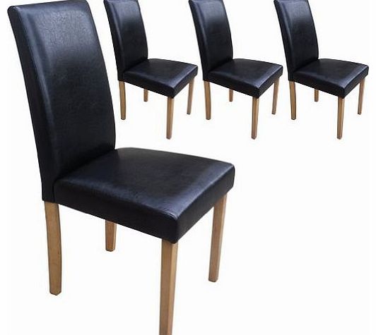 Set of 4 Faux Leather Dining Chairs Black With Padded Seat & Oak Finish Legs
