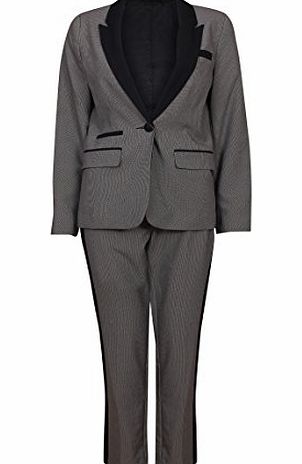 Your Style Outlet New Ladies Dogtooth Print Black Lapel 2 Piece Trouser Suit Size 10