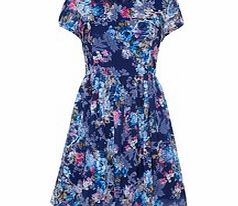 Navy floral print pleat-detail dress