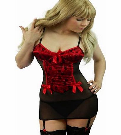 Yummy Bee Lingerie Babydoll Set Suspenders   Lace Stockings Plus Size 8 - 24 (Red, 22)