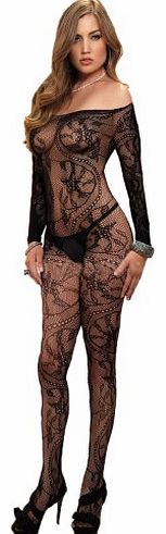 Yummy Bee Sexy Black Floral Lace Patterned Crotchless Bodystocking Lingerie Plus Size 8 10 12 14 16 18 20 22 (Plus Size)