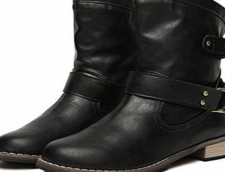 Zeagoo Women shoes Fashion Mid Calf Flat Heel British Driving Short Boots