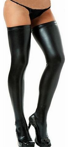 Zehui Womens Stockings Spandex Thigh Latex Socks Glam Rock Gothic Wetlook Black