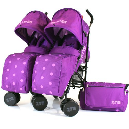  Twin Pushchair Complete Package (Plum Dots)
