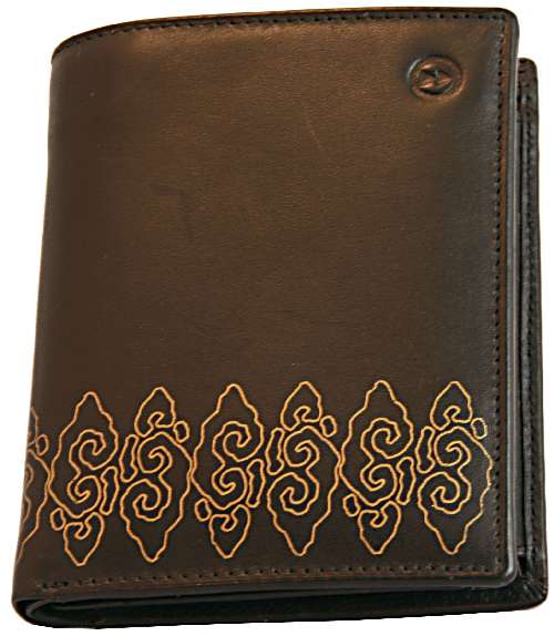 Large Black Ethnic Pattern Leather Wallet by