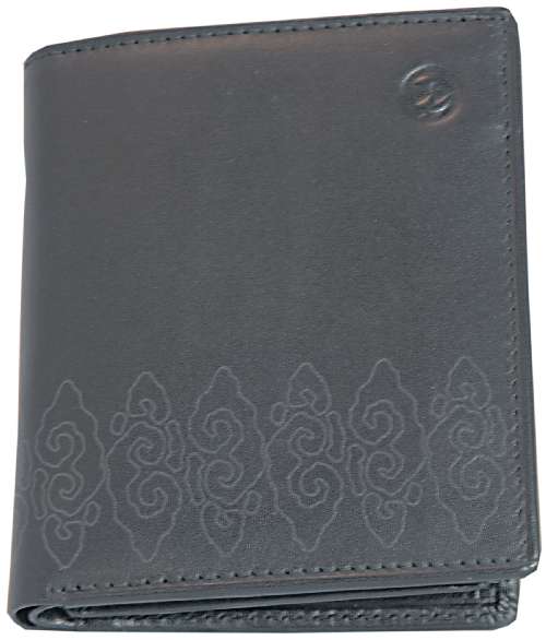 Small Black Ethnic Pattern Leather Wallet by