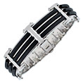 Black - Stainless Steel & Rubber Link Bracelet