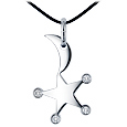 Moon and Star Stainless Steel and Zircon Pendant w/Lace