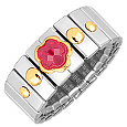 Stainless Steel & Gold Dots Ruby Red Flower Ring