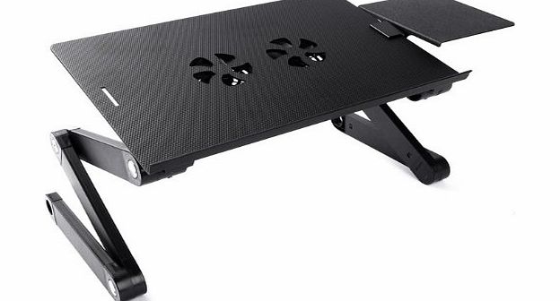 Zyon Folding Laptop Table Desk Notebook Stand with Cooling Pad for Apple MacBook 13`` 15`` 17`` (Pro, Air, Unibody) PowerBook G4 15`` - Detachable Mouse Board - 2x Cooler Fans - Aluminium Alloy - Adjustab