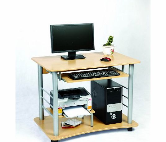 PC Desk w/ Keyboard Shelf - Pine effect w/ Wheels (PC, Monitor not included)