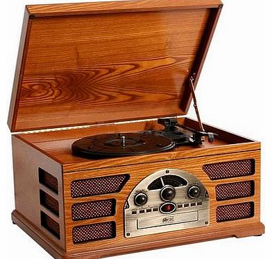Wooden Retro Turntable 3 Speed AM/FM Radio CD and Cassette Player - (Beech)